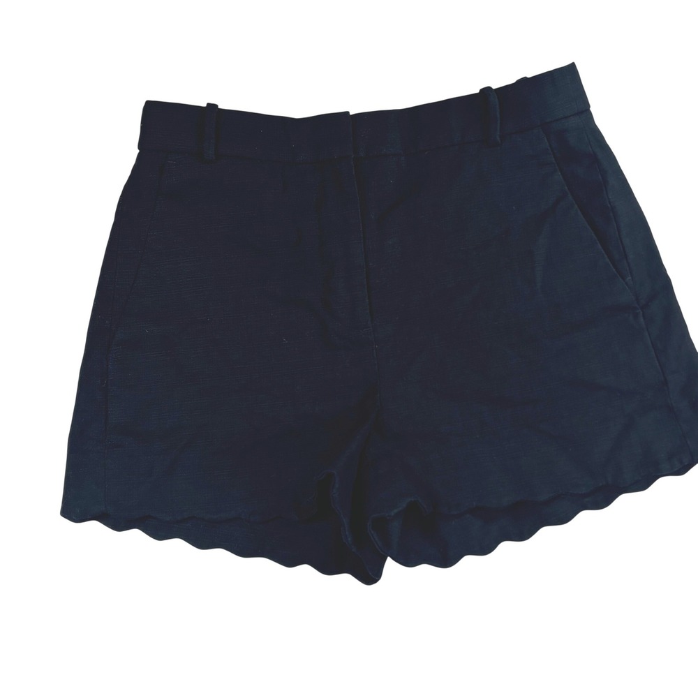 J Crew Scalloped Hem Shorts Sz 0 Black Cotton Blend Preppy Chic Resort‎  Capsule